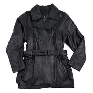 Express Leather Moto Jacket Belted Thinsulate Black Oversized Vintage 80s 90s S